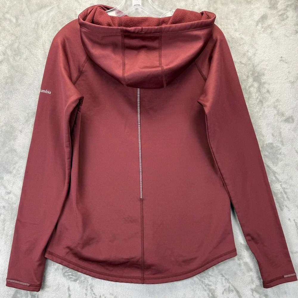 Columbia Womens Omni-Wick Pullover Hoodie Maroon Burgundy Fleece S Thumbholes - Picture 8 of 8